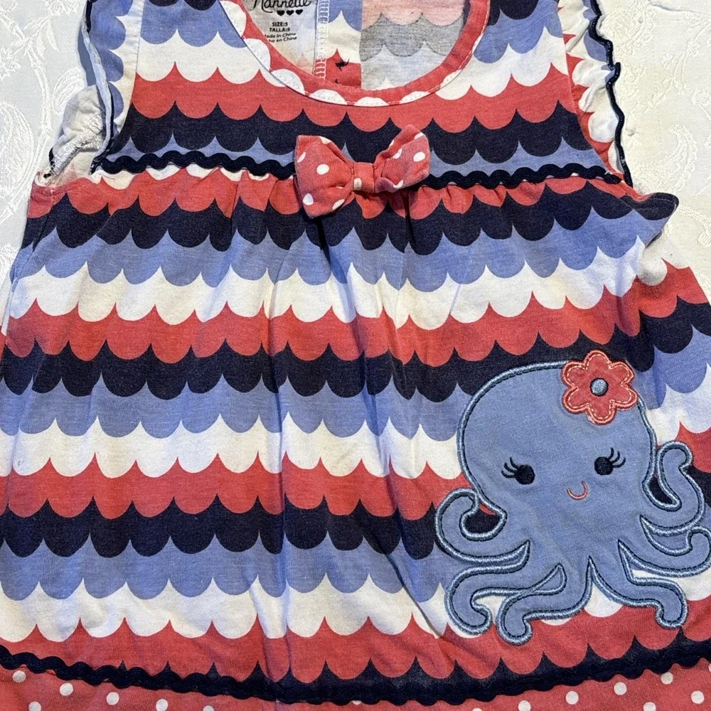 Nannette Kids Girls Size‎ 5 Dress Octopus Bow Blue And Pink 100% Cotton